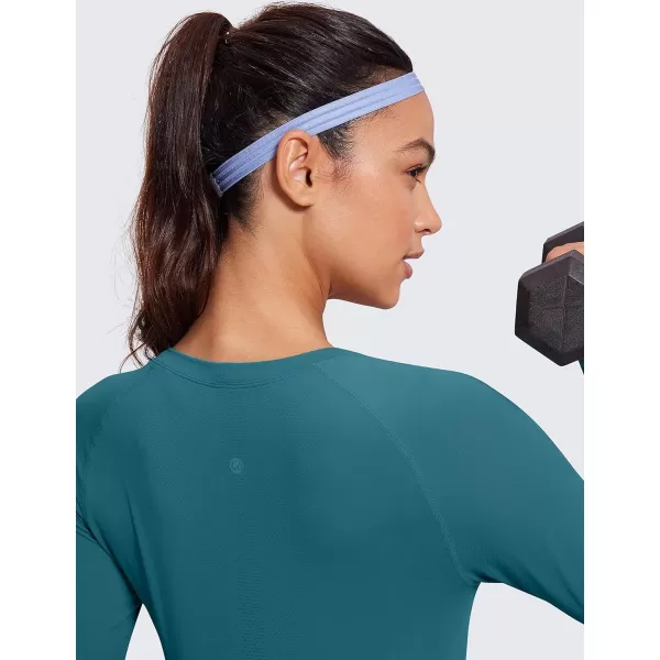 CRZ YOGA Womens Seamless Ribbed Workout Long Sleeve Shirts Quick Dry Gym Athletic Tops Breathable Running ShirtGreen Jade