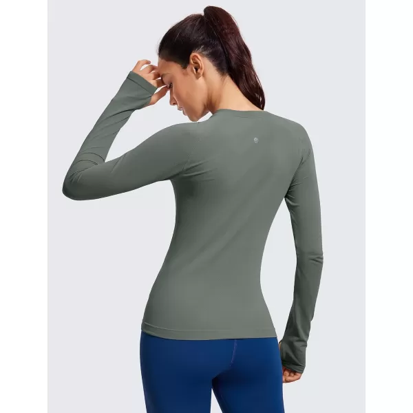 CRZ YOGA Womens Seamless Ribbed Workout Long Sleeve Shirts Quick Dry Gym Athletic Tops Breathable Running ShirtGrey Sage