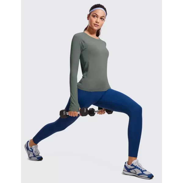 CRZ YOGA Womens Seamless Ribbed Workout Long Sleeve Shirts Quick Dry Gym Athletic Tops Breathable Running ShirtGrey Sage