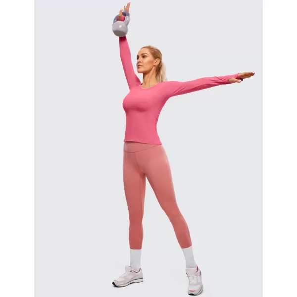 CRZ YOGA Womens Seamless Ribbed Workout Long Sleeve Shirts Quick Dry Gym Athletic Tops Breathable Running ShirtRaspberry Sorbet