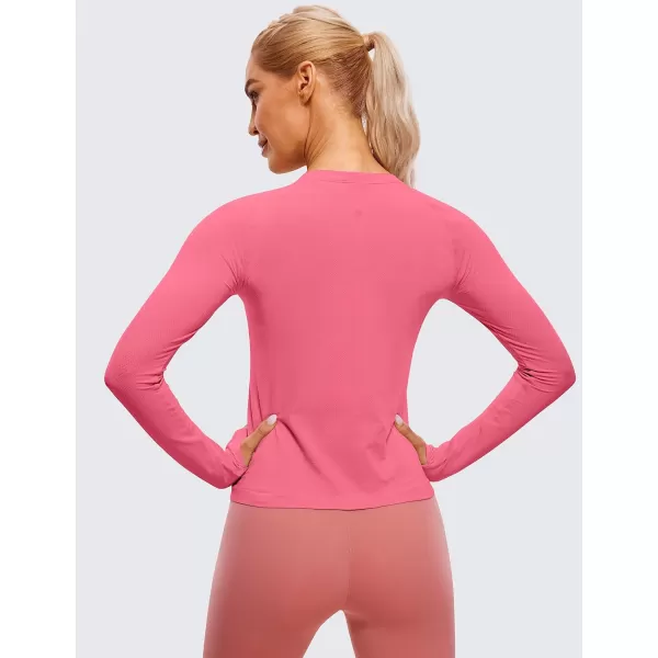 CRZ YOGA Womens Seamless Ribbed Workout Long Sleeve Shirts Quick Dry Gym Athletic Tops Breathable Running ShirtRaspberry Sorbet