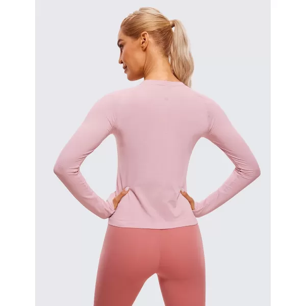 CRZ YOGA Womens Seamless Ribbed Workout Long Sleeve Shirts Quick Dry Gym Athletic Tops Breathable Running ShirtRose Blush