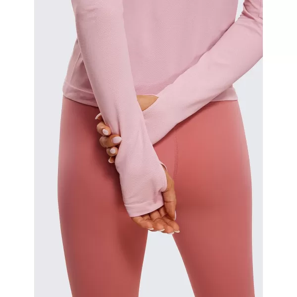 CRZ YOGA Womens Seamless Ribbed Workout Long Sleeve Shirts Quick Dry Gym Athletic Tops Breathable Running ShirtRose Blush