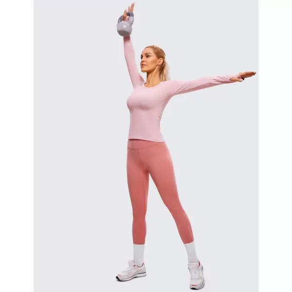 CRZ YOGA Womens Seamless Ribbed Workout Long Sleeve Shirts Quick Dry Gym Athletic Tops Breathable Running ShirtRose Blush