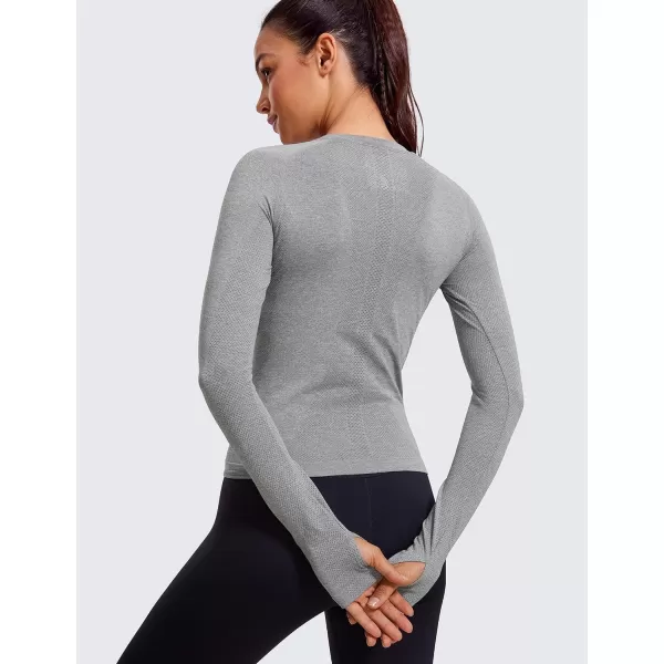 CRZ YOGA Womens Seamless Ribbed Workout Long Sleeve Shirts Quick Dry Gym Athletic Tops Breathable Running ShirtSlate Grey Marl