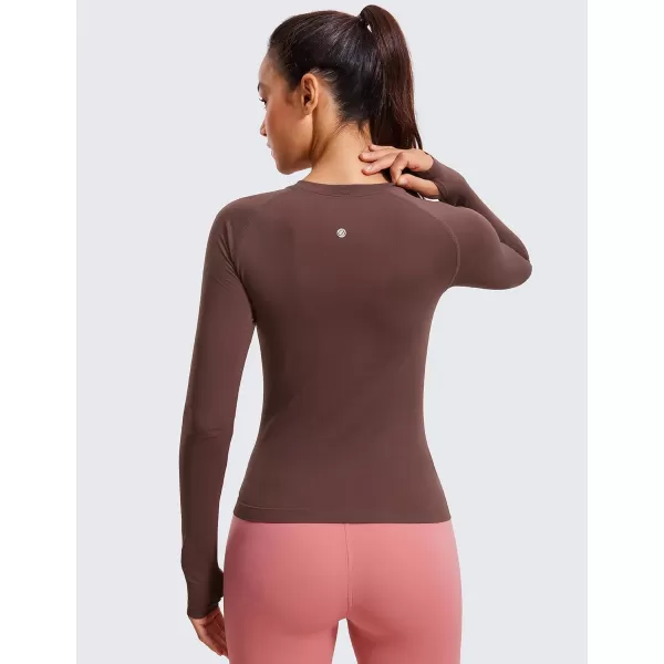 CRZ YOGA Womens Seamless Ribbed Workout Long Sleeve Shirts Quick Dry Gym Athletic Tops Breathable Running ShirtTaupe