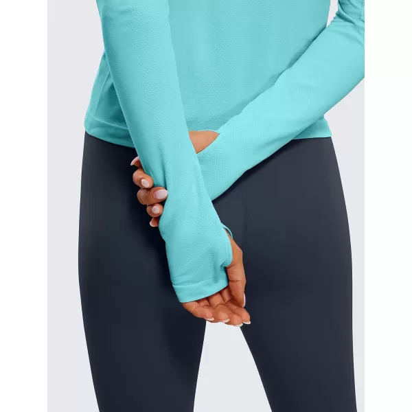 CRZ YOGA Womens Seamless Ribbed Workout Long Sleeve Shirts Quick Dry Gym Athletic Tops Breathable Running ShirtTurquoise