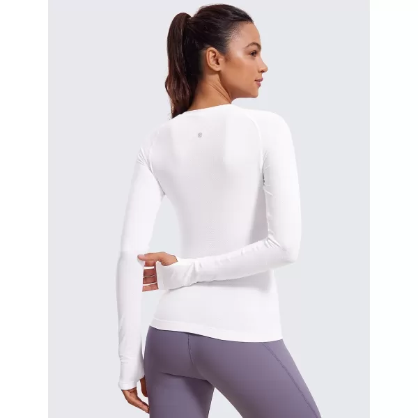 CRZ YOGA Womens Seamless Ribbed Workout Long Sleeve Shirts Quick Dry Gym Athletic Tops Breathable Running ShirtWhite