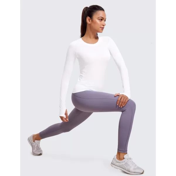 CRZ YOGA Womens Seamless Ribbed Workout Long Sleeve Shirts Quick Dry Gym Athletic Tops Breathable Running ShirtWhite