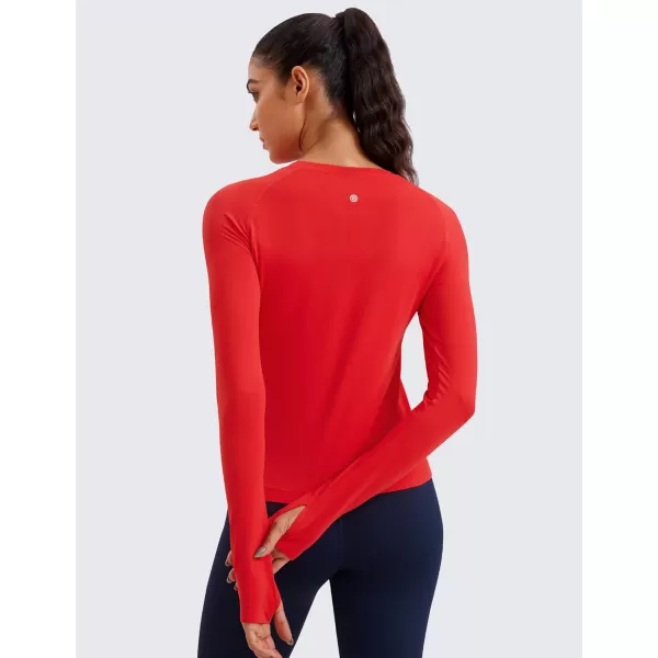 CRZ YOGA Womens Seamless Workout Long Sleeve Shirts Quick Dry Gym Athletic Tops Breathable Running Yoga ShirtDeep Red