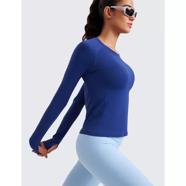 CRZ YOGA Womens Seamless Workout Long Sleeve Shirts Quick Dry Gym Athletic Tops Breathable Running Yoga ShirtLarkspur Blue