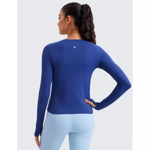 CRZ YOGA Womens Seamless Workout Long Sleeve Shirts Quick Dry Gym Athletic Tops Breathable Running Yoga ShirtLarkspur Blue