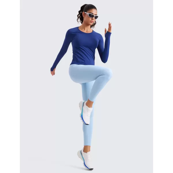 CRZ YOGA Womens Seamless Workout Long Sleeve Shirts Quick Dry Gym Athletic Tops Breathable Running Yoga ShirtLarkspur Blue