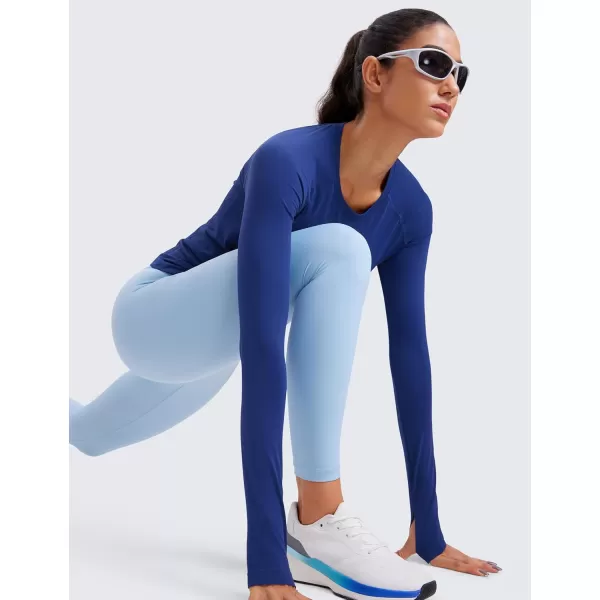 CRZ YOGA Womens Seamless Workout Long Sleeve Shirts Quick Dry Gym Athletic Tops Breathable Running Yoga ShirtLarkspur Blue