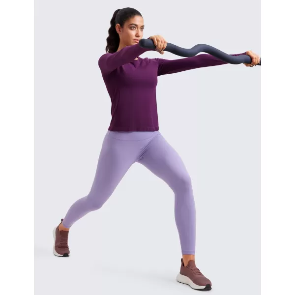 CRZ YOGA Womens Seamless Workout Long Sleeve Shirts Quick Dry Gym Athletic Tops Breathable Running Yoga ShirtPlum Magenta