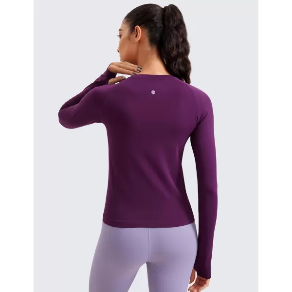 CRZ YOGA Womens Seamless Workout Long Sleeve Shirts Quick Dry Gym Athletic Tops Breathable Running Yoga ShirtPlum Magenta