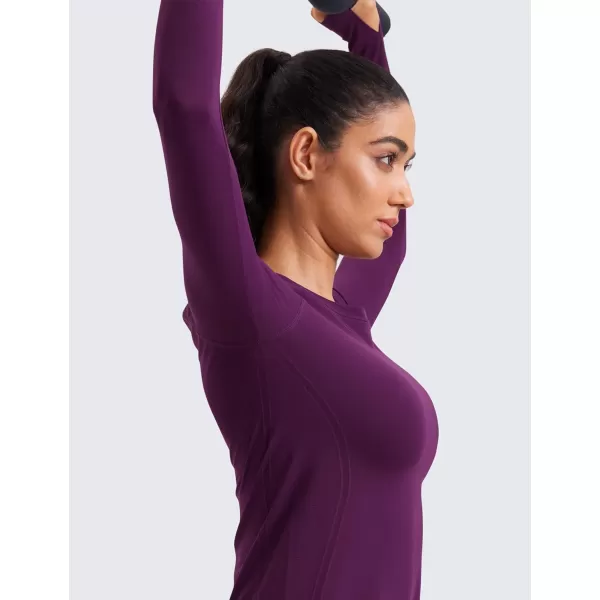 CRZ YOGA Womens Seamless Workout Long Sleeve Shirts Quick Dry Gym Athletic Tops Breathable Running Yoga ShirtPlum Magenta