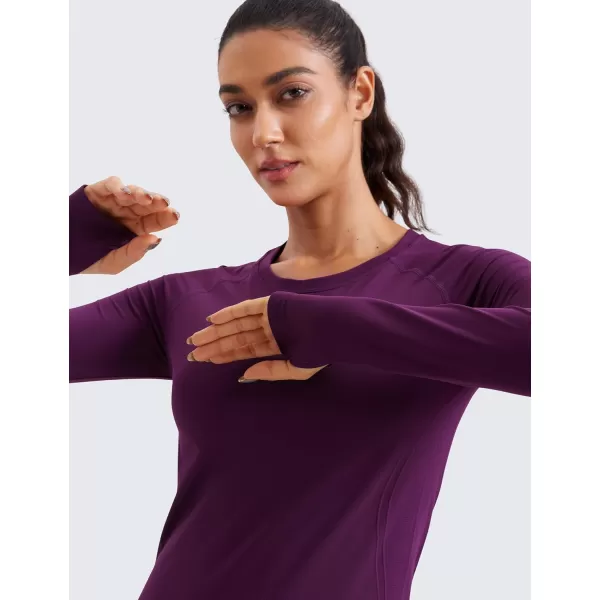 CRZ YOGA Womens Seamless Workout Long Sleeve Shirts Quick Dry Gym Athletic Tops Breathable Running Yoga ShirtPlum Magenta