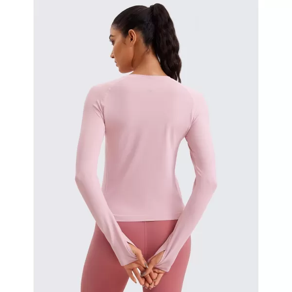 CRZ YOGA Womens Seamless Workout Long Sleeve Shirts Quick Dry Gym Athletic Tops Breathable Running Yoga ShirtRose Blush