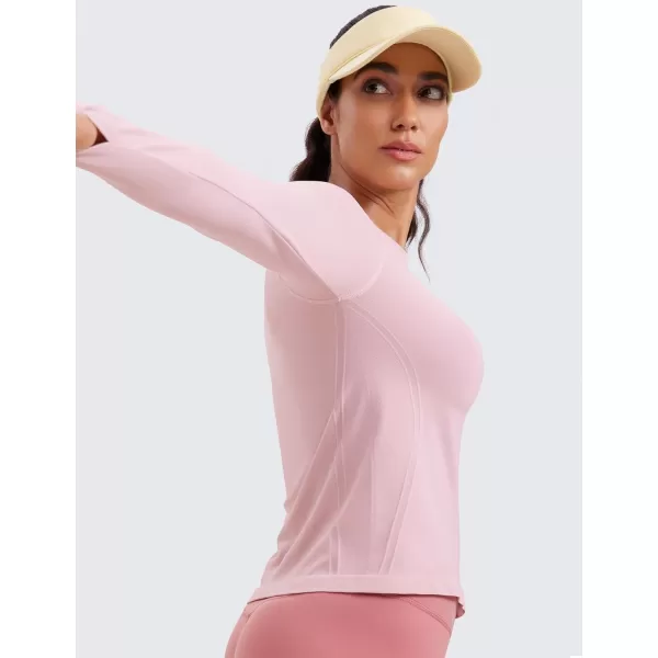 CRZ YOGA Womens Seamless Workout Long Sleeve Shirts Quick Dry Gym Athletic Tops Breathable Running Yoga ShirtRose Blush