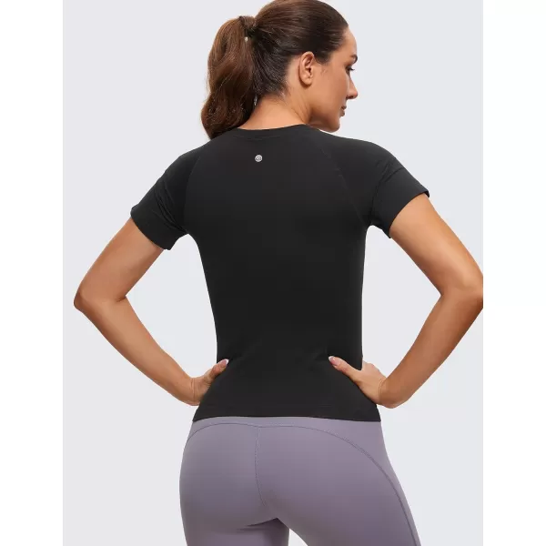 CRZ YOGA Womens Seamless Workout Tops Breathable Short Sleeve Gym Shirts Running Yoga Athletic TShirtsBlack