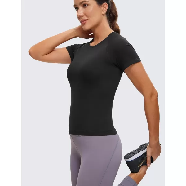 CRZ YOGA Womens Seamless Workout Tops Breathable Short Sleeve Gym Shirts Running Yoga Athletic TShirtsBlack