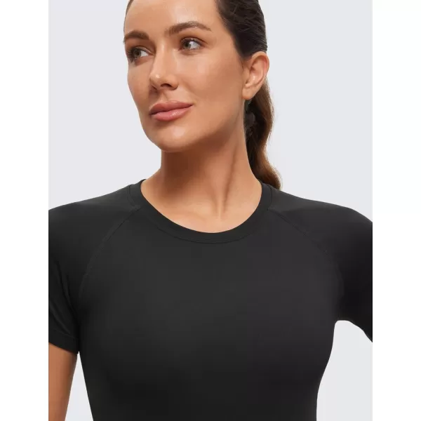 CRZ YOGA Womens Seamless Workout Tops Breathable Short Sleeve Gym Shirts Running Yoga Athletic TShirtsBlack