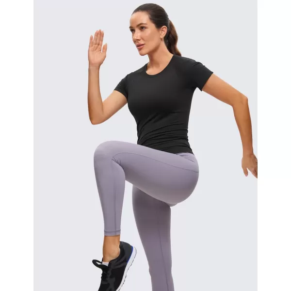 CRZ YOGA Womens Seamless Workout Tops Breathable Short Sleeve Gym Shirts Running Yoga Athletic TShirtsBlack
