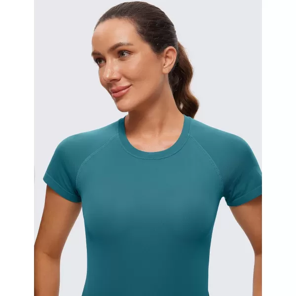 CRZ YOGA Womens Seamless Workout Tops Breathable Short Sleeve Gym Shirts Running Yoga Athletic TShirtsGreen Jade