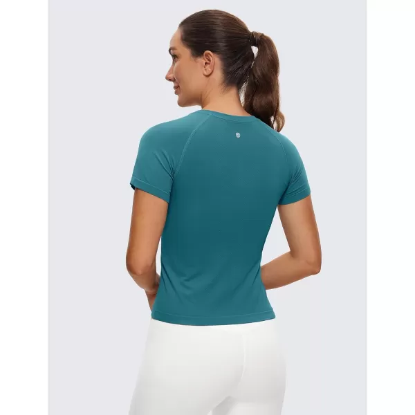 CRZ YOGA Womens Seamless Workout Tops Breathable Short Sleeve Gym Shirts Running Yoga Athletic TShirtsGreen Jade