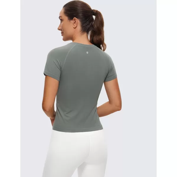CRZ YOGA Womens Seamless Workout Tops Breathable Short Sleeve Gym Shirts Running Yoga Athletic TShirtsGrey Sage