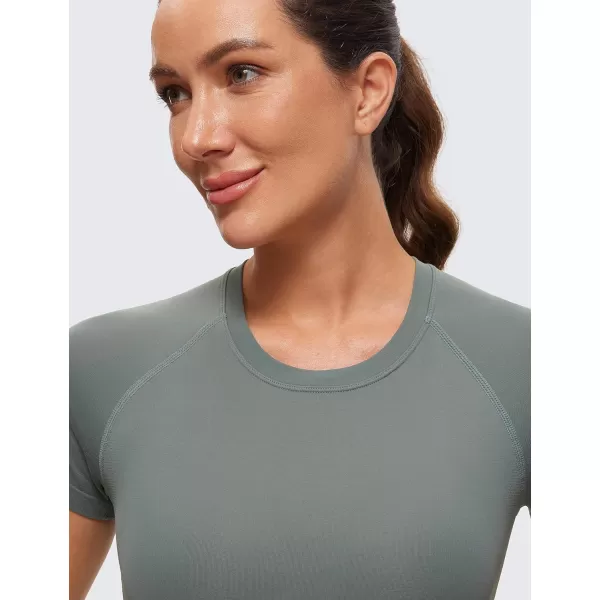 CRZ YOGA Womens Seamless Workout Tops Breathable Short Sleeve Gym Shirts Running Yoga Athletic TShirtsGrey Sage