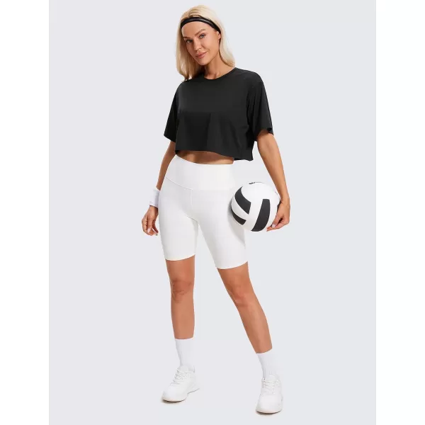 CRZ YOGA Womens Short Sleeve Tops Lightweight Breathable Workout Shirts High Neck Crop Tops Athletic Yoga TShirtsBlack
