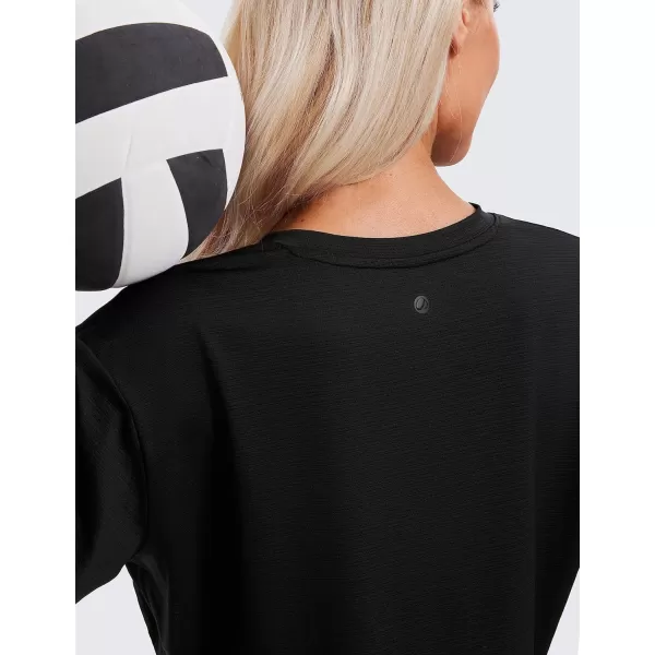 CRZ YOGA Womens Short Sleeve Tops Lightweight Breathable Workout Shirts High Neck Crop Tops Athletic Yoga TShirtsBlack