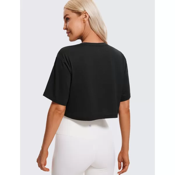 CRZ YOGA Womens Short Sleeve Tops Lightweight Breathable Workout Shirts High Neck Crop Tops Athletic Yoga TShirtsBlack