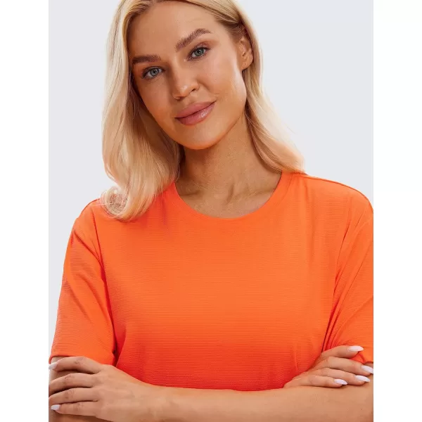 CRZ YOGA Womens Short Sleeve Tops Lightweight Breathable Workout Shirts High Neck Crop Tops Athletic Yoga TShirtsNeon Orange