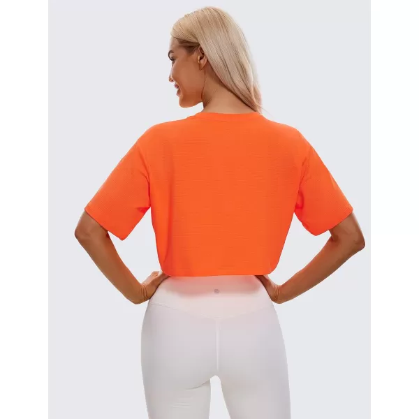 CRZ YOGA Womens Short Sleeve Tops Lightweight Breathable Workout Shirts High Neck Crop Tops Athletic Yoga TShirtsNeon Orange