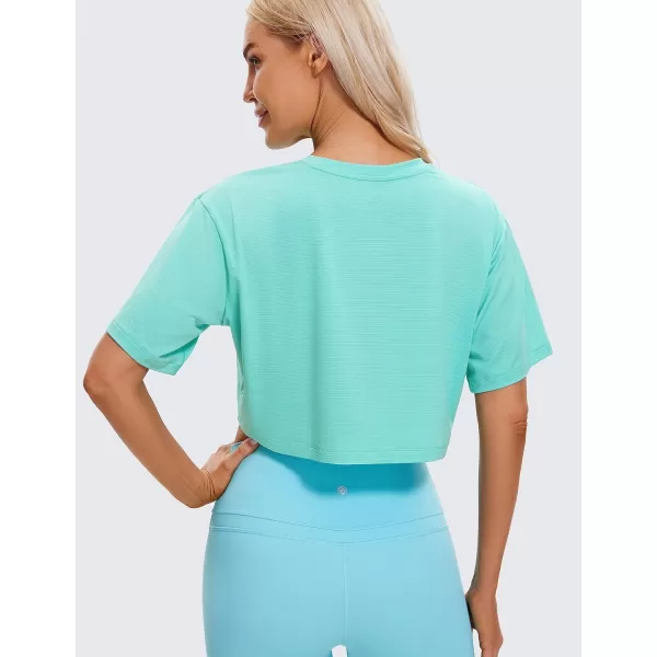 CRZ YOGA Womens Short Sleeve Tops Lightweight Breathable Workout Shirts High Neck Crop Tops Athletic Yoga TShirtsTropical Mint Green