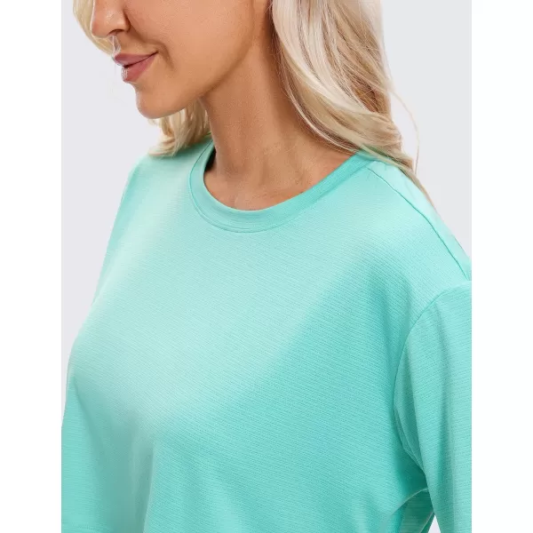 CRZ YOGA Womens Short Sleeve Tops Lightweight Breathable Workout Shirts High Neck Crop Tops Athletic Yoga TShirtsTropical Mint Green