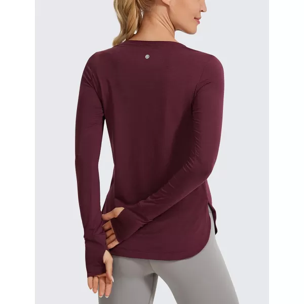 CRZ YOGA Womens Sports Shirt Hiking Running Workout Long Sleeve Top with ThumbholesAntique Burgundy