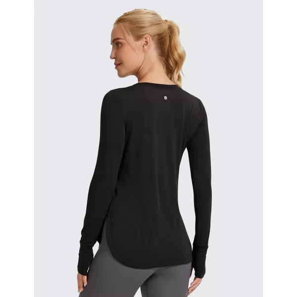 CRZ YOGA Womens Sports Shirt Hiking Running Workout Long Sleeve Top with ThumbholesBlack