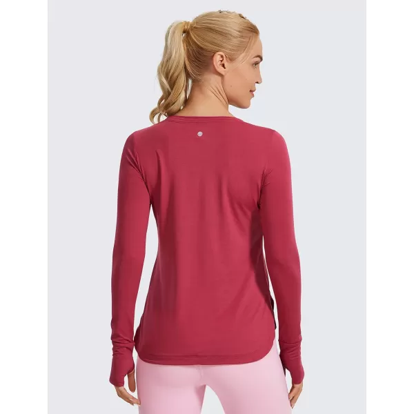 CRZ YOGA Womens Sports Shirt Hiking Running Workout Long Sleeve Top with ThumbholesMaple Red