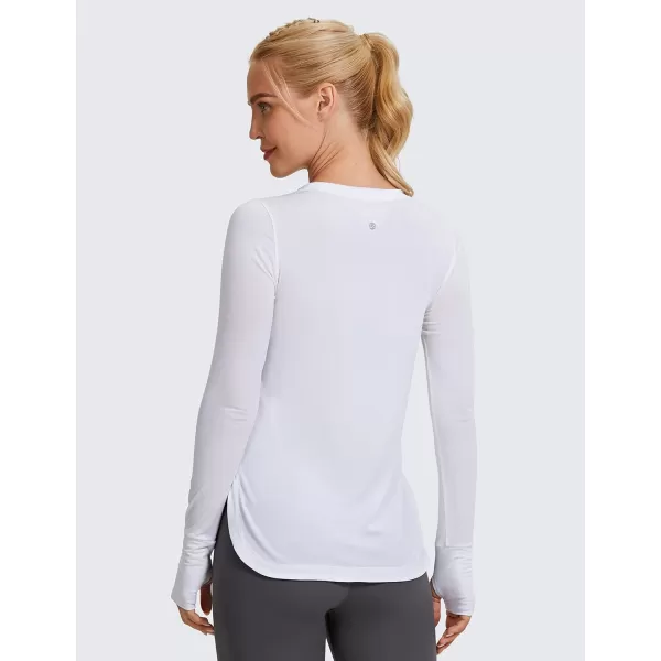 CRZ YOGA Womens Sports Shirt Hiking Running Workout Long Sleeve Top with ThumbholesWhite