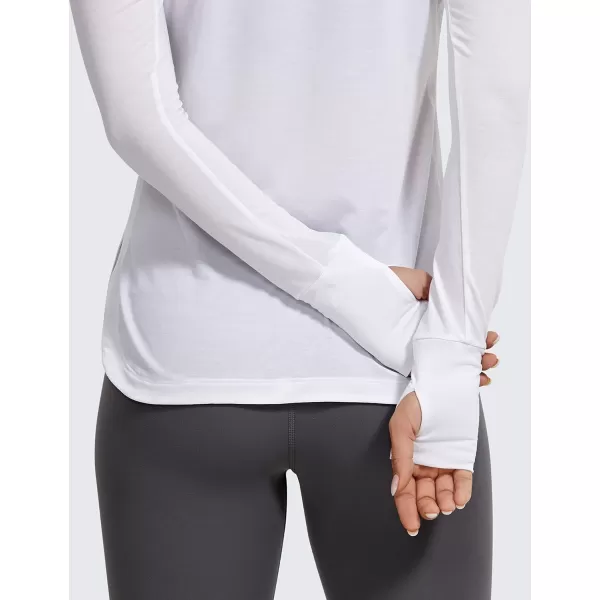 CRZ YOGA Womens Sports Shirt Hiking Running Workout Long Sleeve Top with ThumbholesWhite