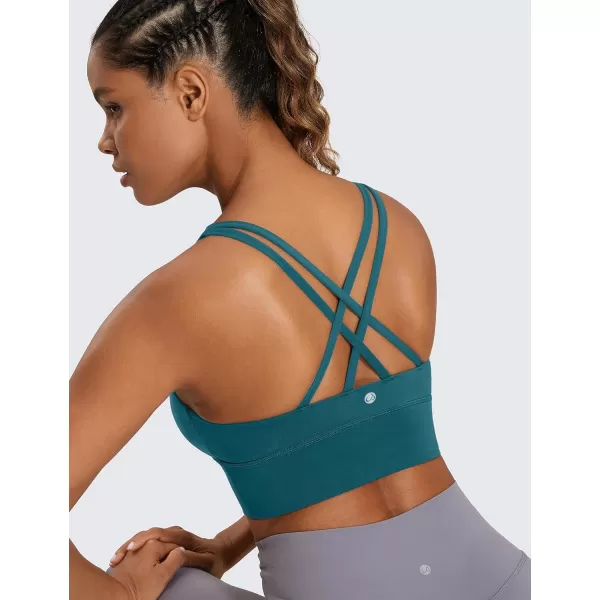 CRZ YOGA Womens Strappy Longline Sports Bra  Wirefree Criss Cross Padded Crop Tank Top Workout Yoga BrasBorealis Green