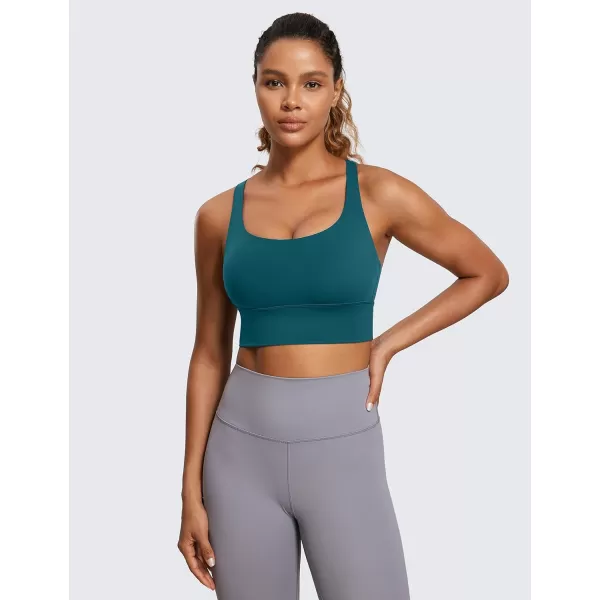 CRZ YOGA Womens Strappy Longline Sports Bra  Wirefree Criss Cross Padded Crop Tank Top Workout Yoga BrasBorealis Green