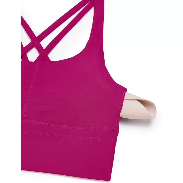 CRZ YOGA Womens Strappy Longline Sports Bra  Wirefree Criss Cross Padded Crop Tank Top Workout Yoga BrasMagenta Purple