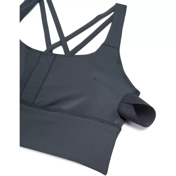 CRZ YOGA Womens Strappy Longline Sports Bra  Wirefree Criss Cross Padded Crop Tank Top Workout Yoga BrasMelanite