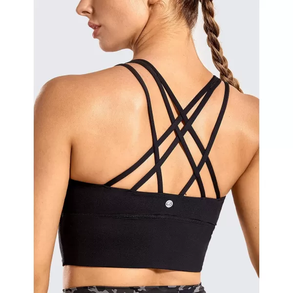 CRZ YOGA Womens Strappy Longline Sports Bras  Wirefree Padded Medium Impact Workout Crop Tank TopBlack