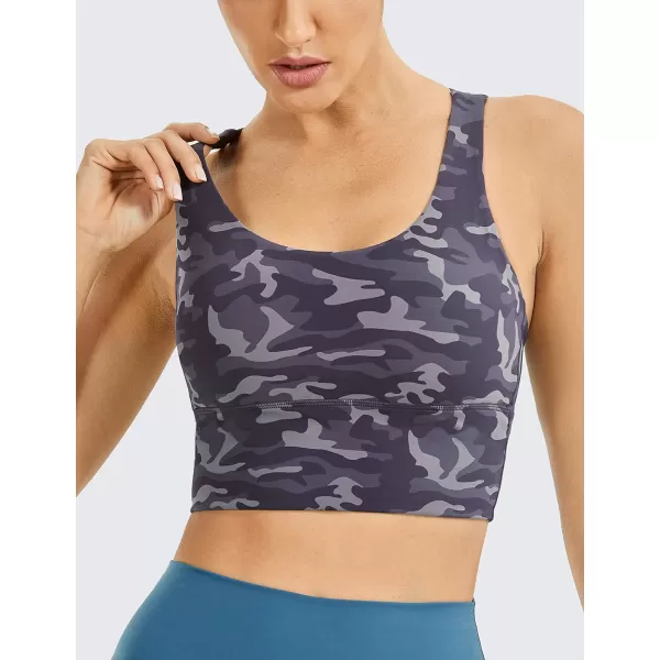 CRZ YOGA Womens Strappy Longline Sports Bras  Wirefree Padded Medium Impact Workout Crop Tank TopCamo Multi Nine